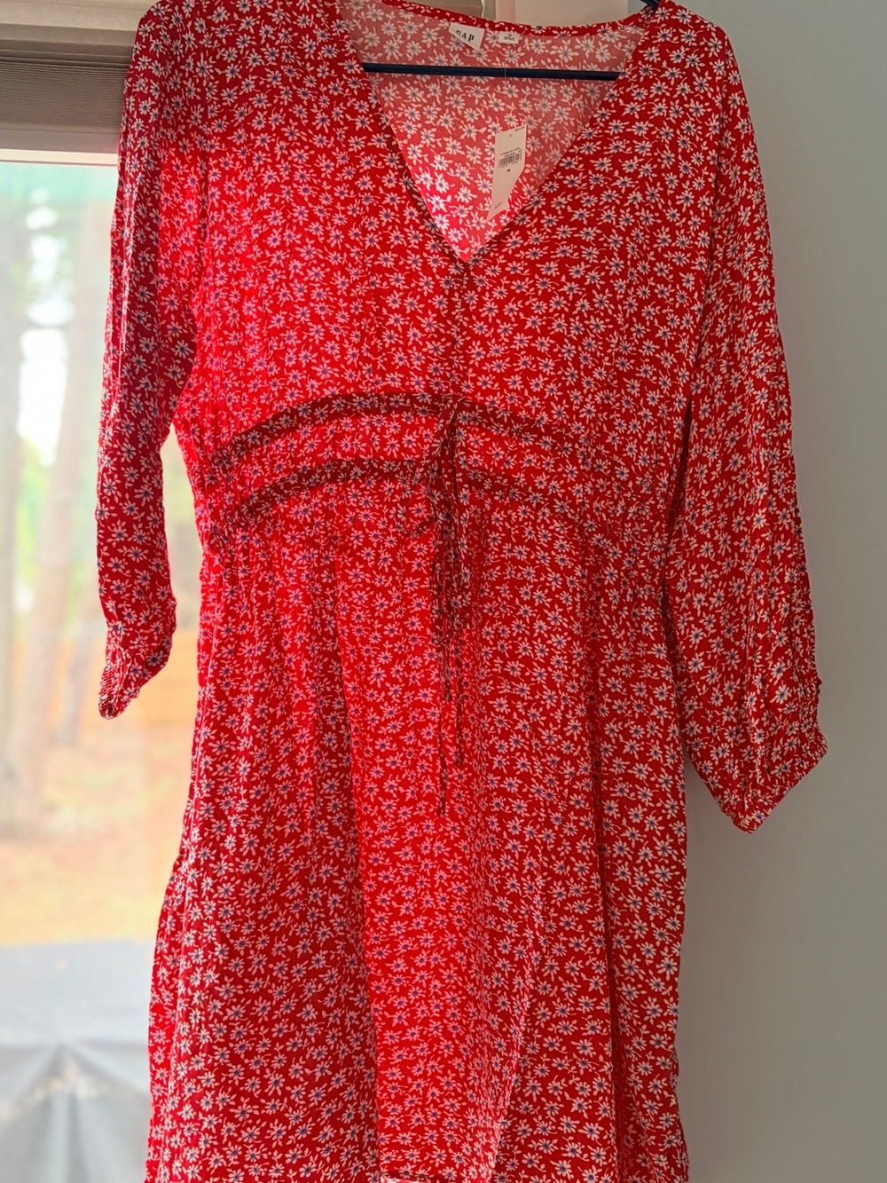 GAP Red Floral V-Neck Tunic with Drawstring Waist